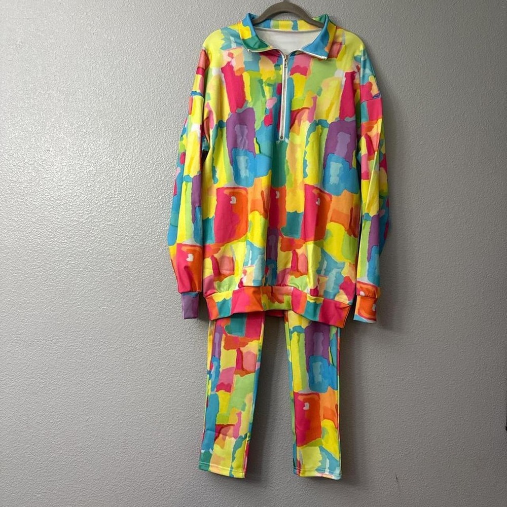 Women's Multicoloured tracksuit set with Quarter Zip Top and Leggings